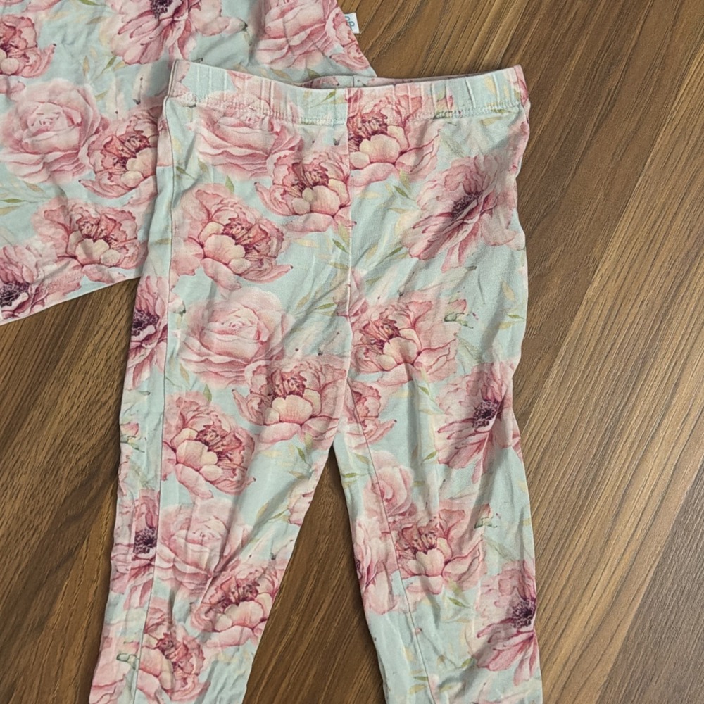 Posh Peanut Toddler Girls Sz 2T Light Floral Roses Bamboo 2pc Pajamas Pants Top - Picture 3 of 6